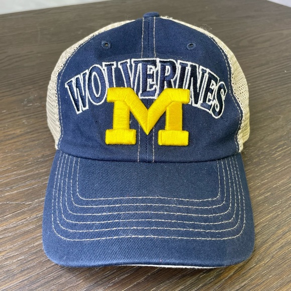 Michigan Wolverines Baseball Cap Hat Navy Blue Yellow Mesh Embroidered - Picture 2 of 8